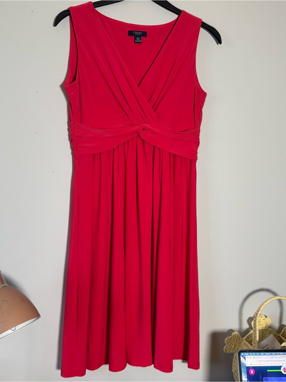 Chaps Women's Sleeveless Red Twist-Waist Dress Large